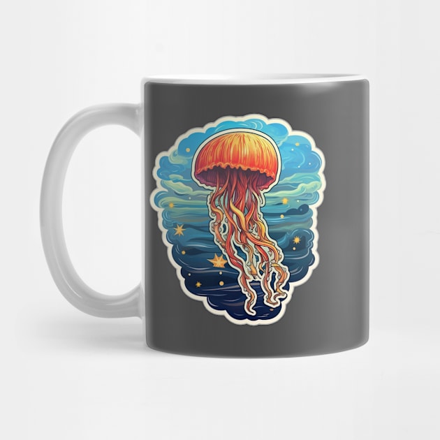 Orange sticker jellyfish artwork by Unelmoija